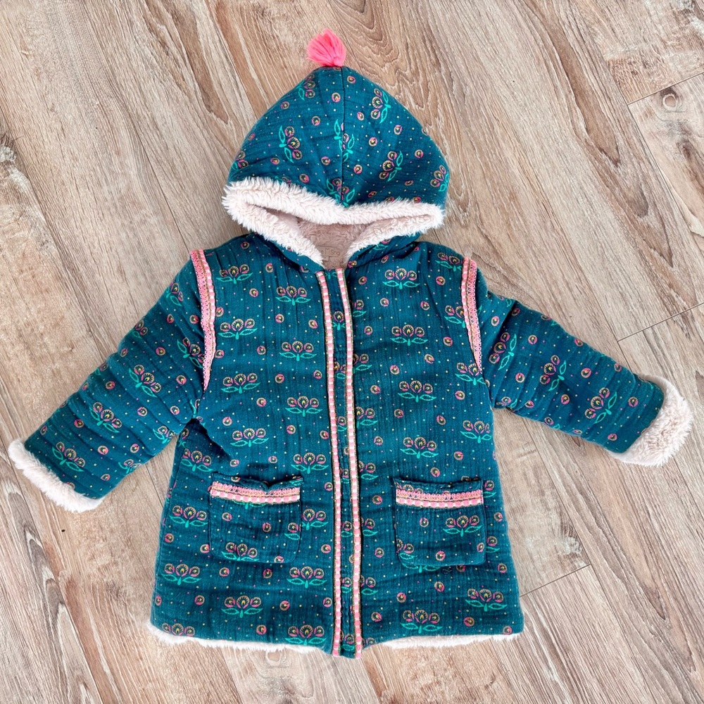 Louis misha Teal Hooded Jacket with Pink Accents